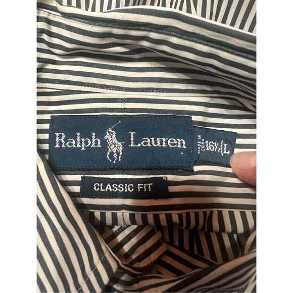 Ralph Lauren Men’s Button Down Shirt charcoal/White Stripe Sz L Classic Fit - Picture 4 of 8